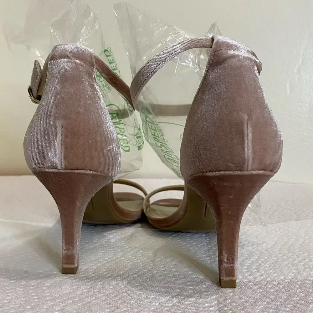Bandolino Womens Madia Fabric Open Toe Ankle Strap Dark Blush heels 9.5